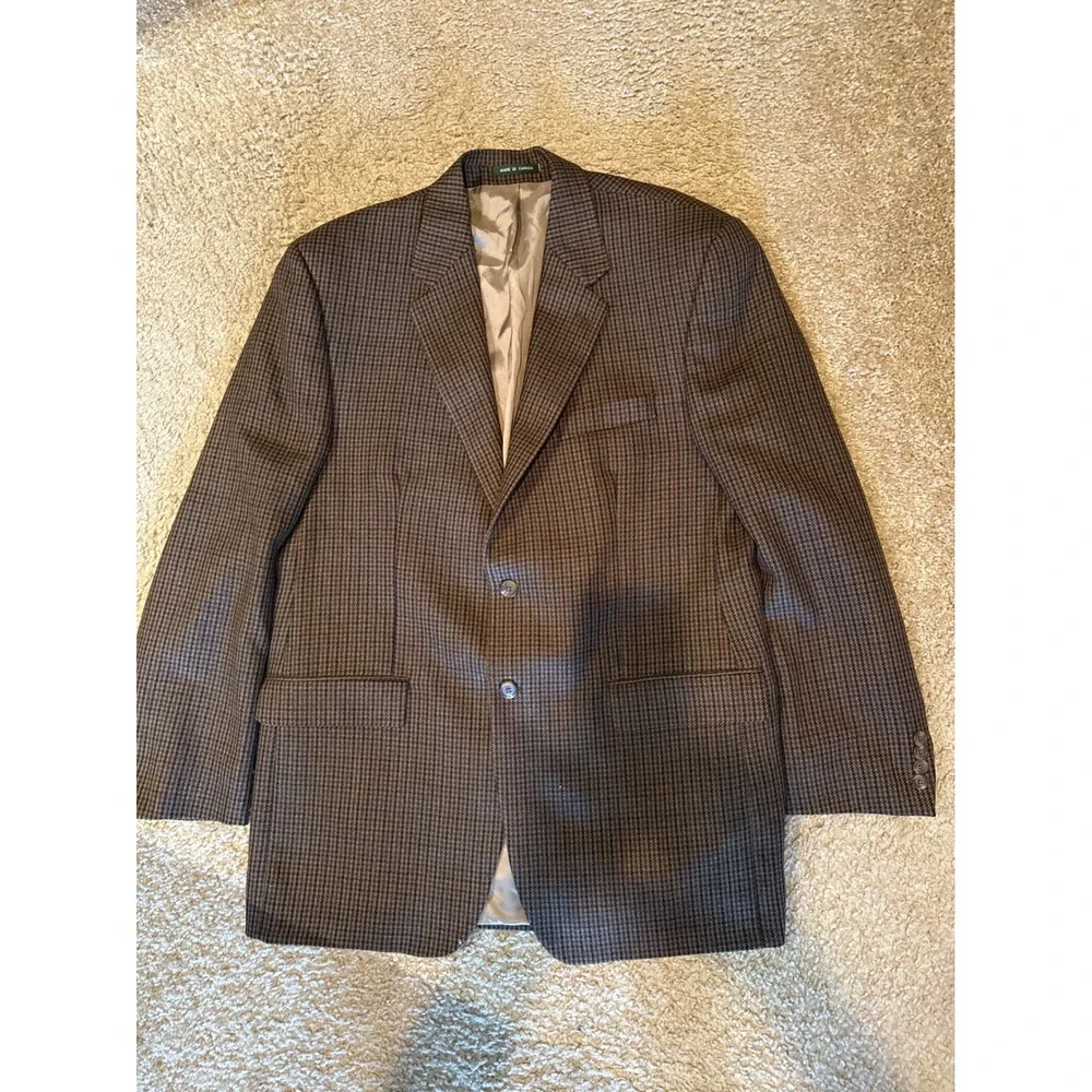 Lauren Ralph Lauren Mens Brown Houndstooth Pure New Wool Blazer Sport Coat 44L